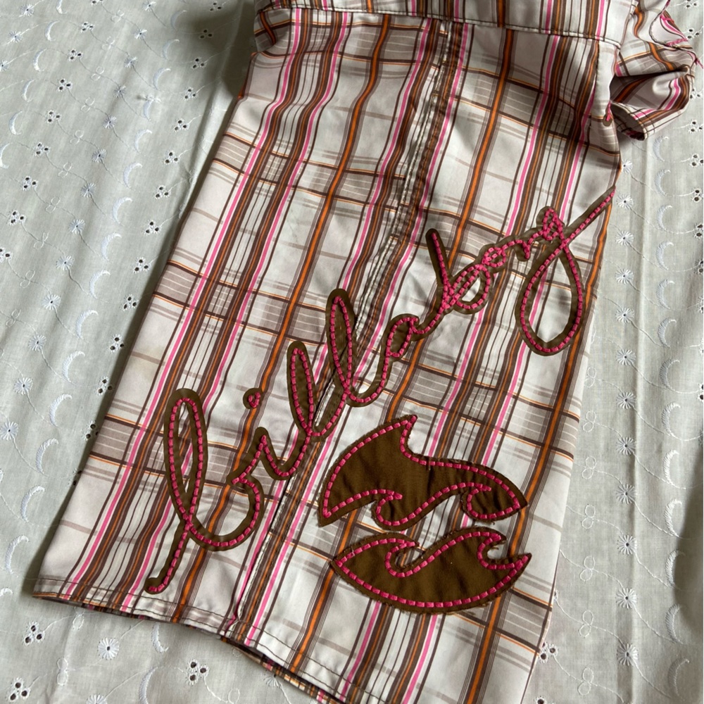 Billabong Checkered Shorts with Pink and Brown Accents